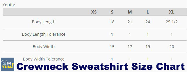 Crewneck Sweatshirt Young Size Chart