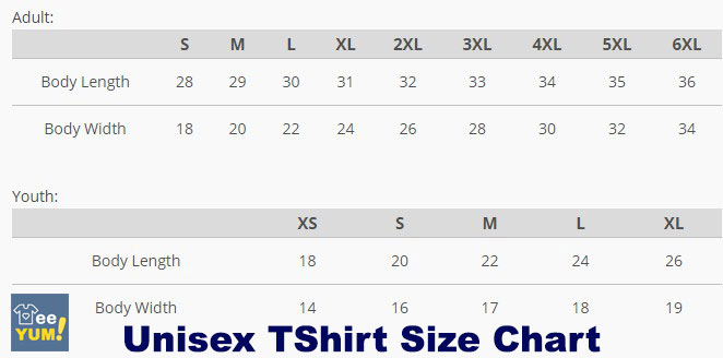 Unisex TShirt Size Chart
