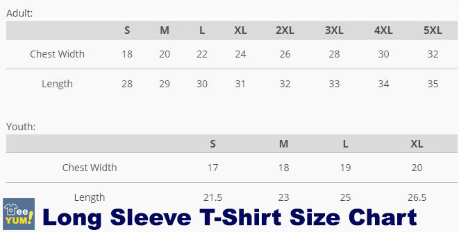 Long Sleeve T-Shirt Size Chart