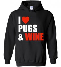 $32.95 – Pug Dog Owners Gift I Love Wine & Pugs Hoodie