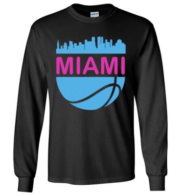 $23.95 – Vintage Miami Florida Cityscape Retro Basketball Long Sleeve T-Shirt