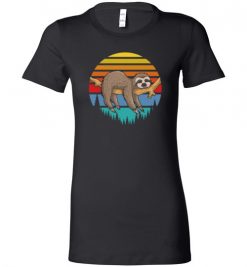 $19.95 – Lazy Sloth Retro Sunset Graphic Lady T-Shirt