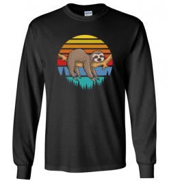 $23.95 – Lazy Sloth Retro Sunset Graphic Long Sleeve T-Shirt